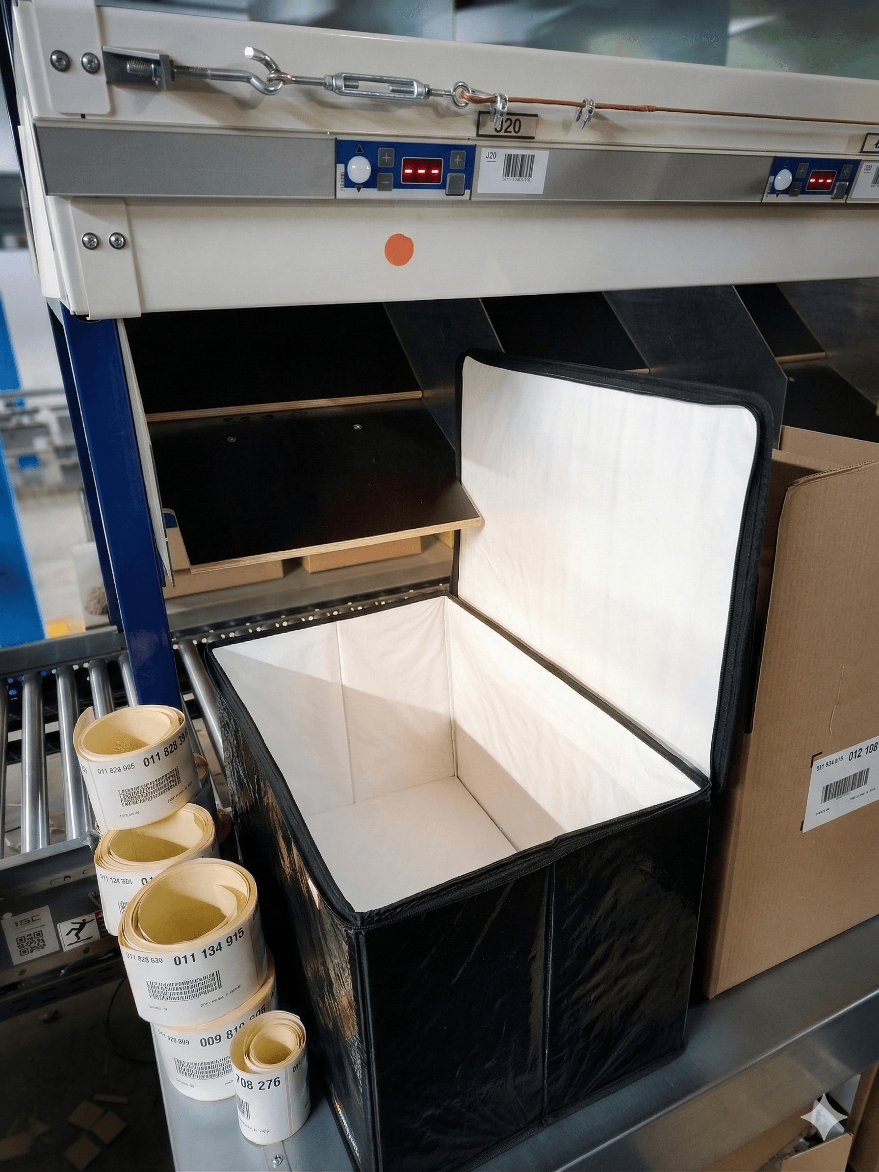 Boîte navette Woopak sous trieuse logistique réassort boutique